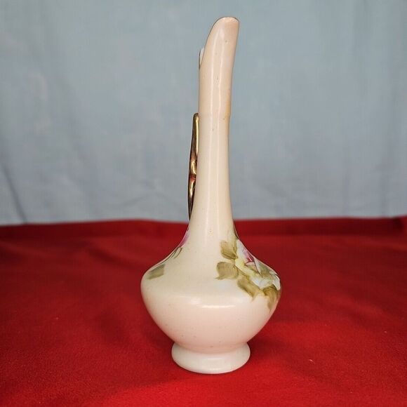 Lefton Bud Vase 1862 Hand Painted Flowers Gold Handle 5.5'' Signed VTG Ewer - Picture 3 of 8